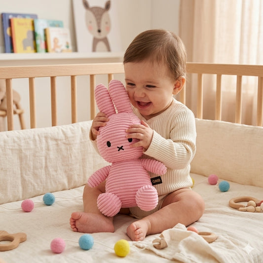 doudou lapin veloute rose compagnon ludique