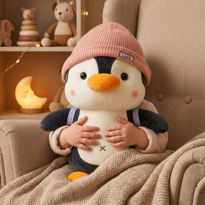 doudou pingouin chapeau rose compagnon doux