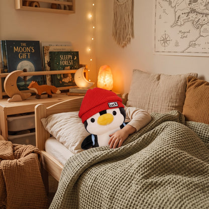 doudou pingouin chapeau rouge compagnon de sommeil