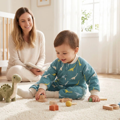 gigoteuse bebe hiver bleu dinosaure chaleureux