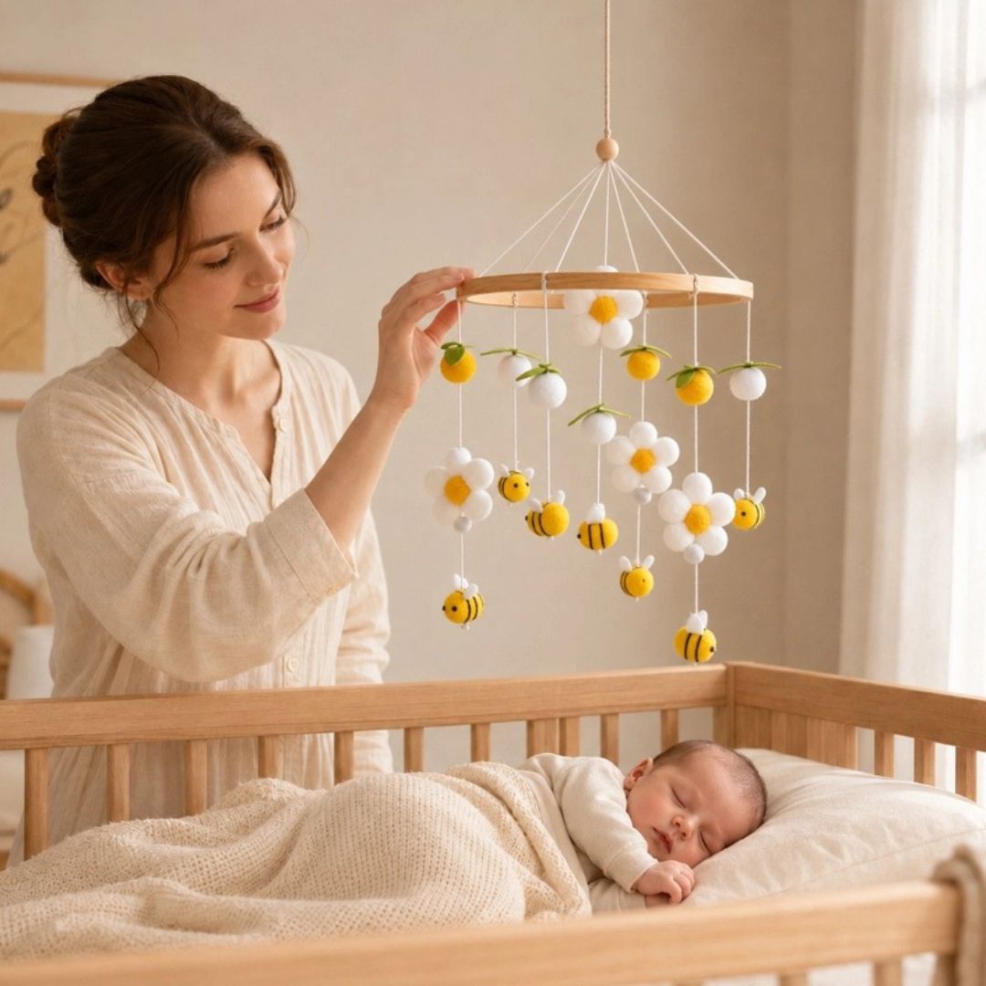 mobile bebe abeille jaune sommeil apaisant