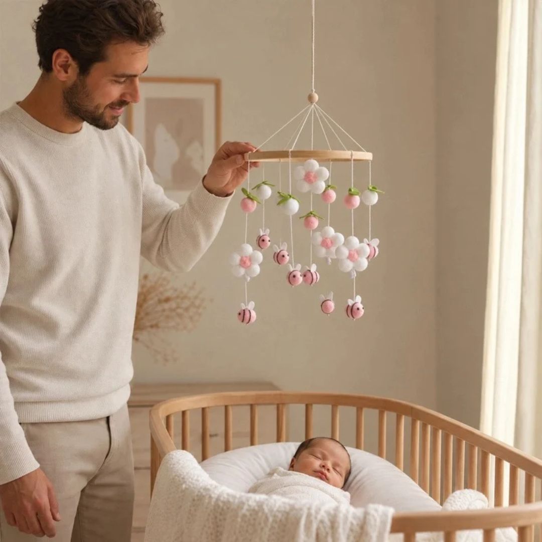 mobile bebe abeille rose presence rassurante
