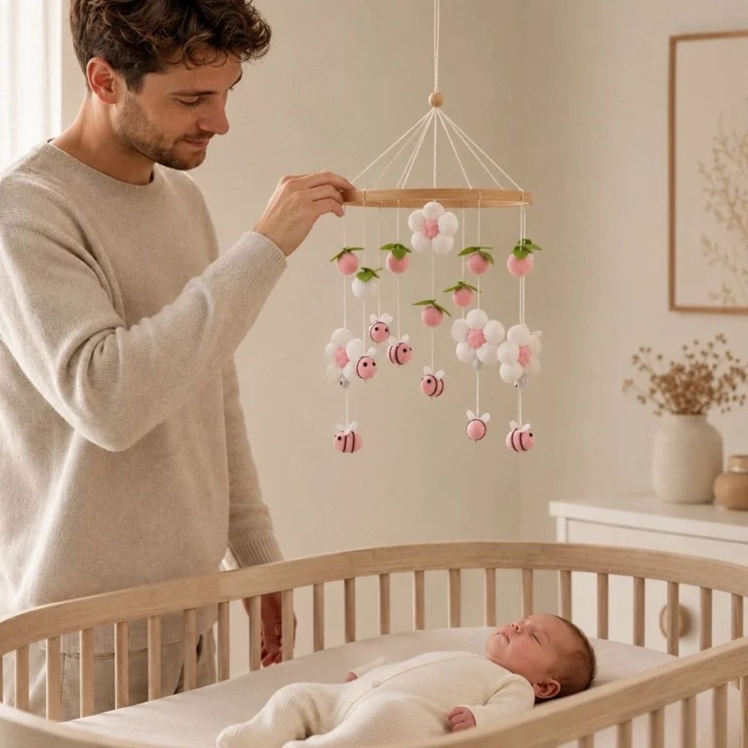 mobile bebe abeille rose presence reconfortante
