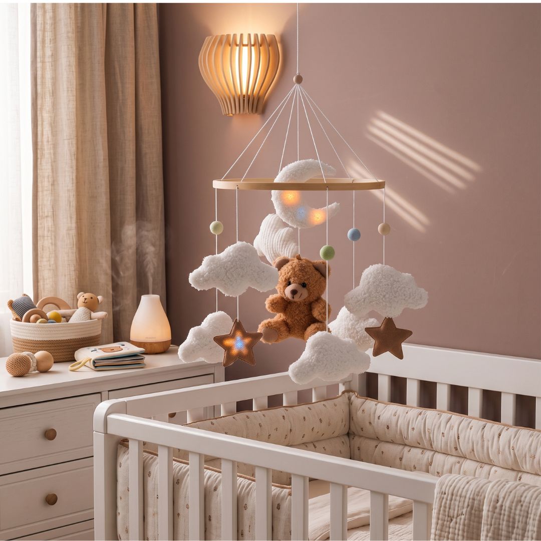 mobile bebe ours brun repere chaleureux