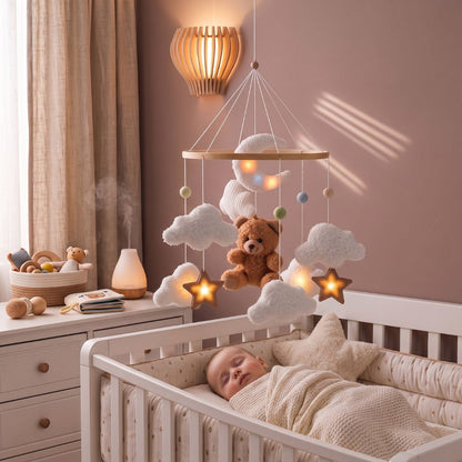 mobile bebe ours brun sommeil paisible