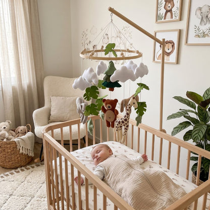 mobile de lit bebe feuille verte animaux dormir reconforter