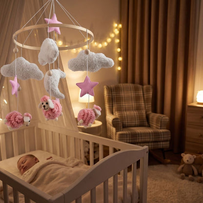 mobile lit bebe mouton rose presence chaleureuse