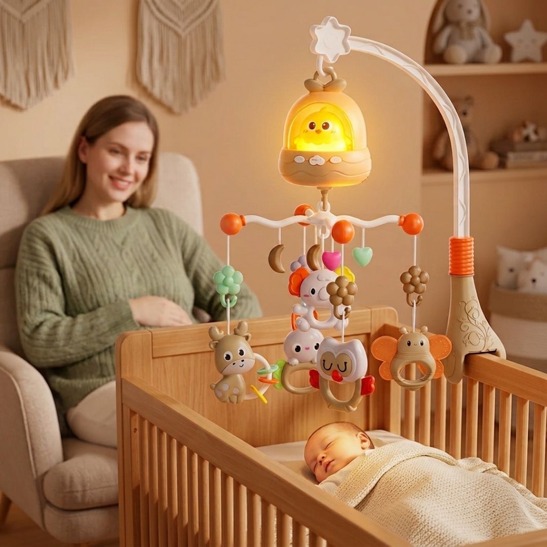 mobile musical bebe jaune dormir rassurer