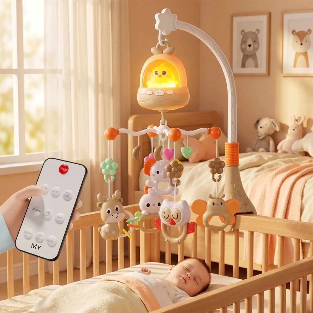 mobile musical bebe jaune rassurant