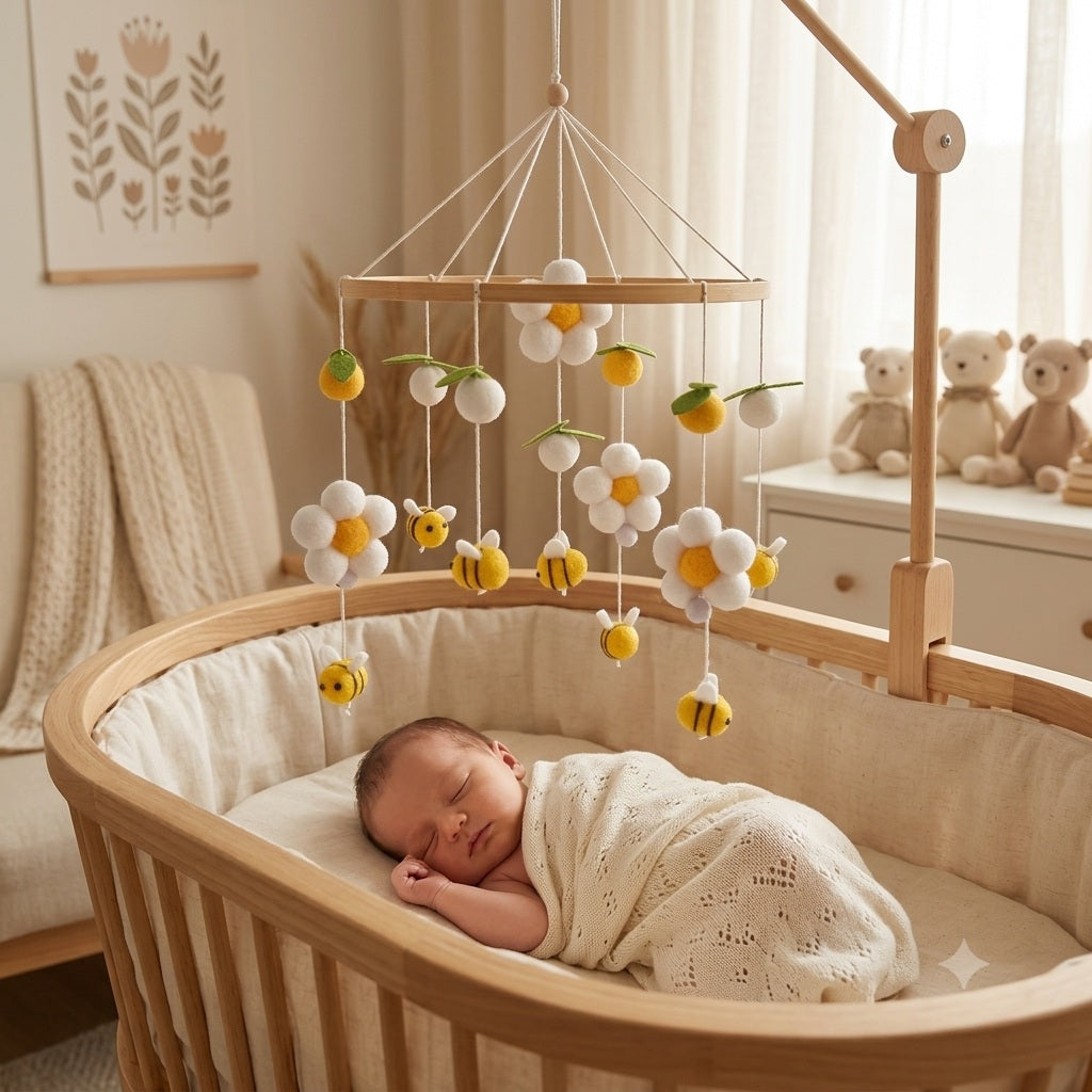 mobile pour bebe fleur abeille jaune rassurant