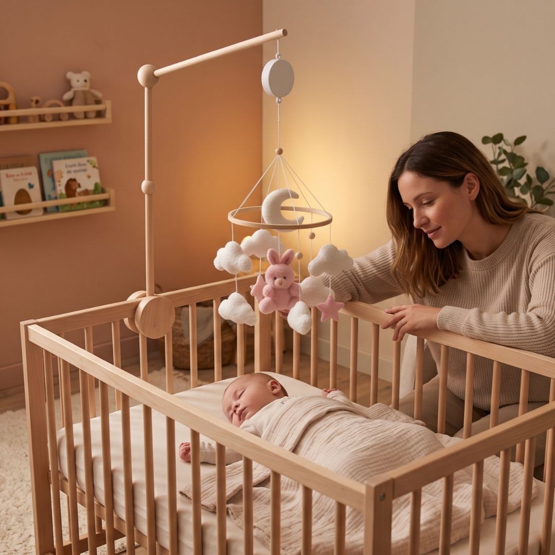 mobile pour bebe ours rose  doudou  presence apaisante