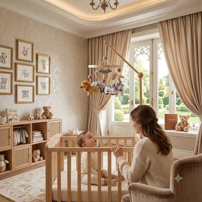 mobile pour lit bebe beige animaux rassurant