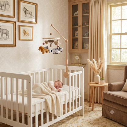 mobile pour lit bebe beige animaux sommeil paisible