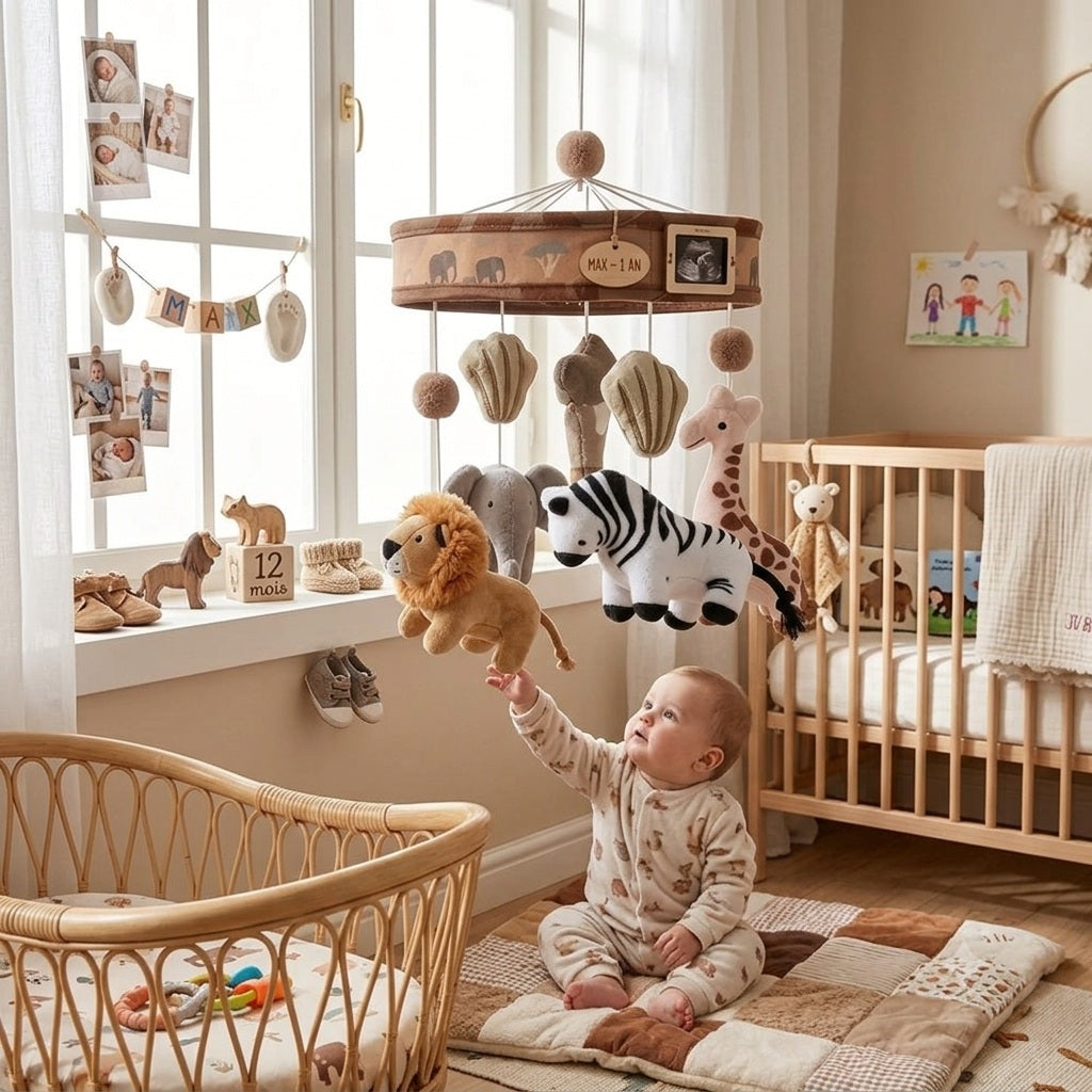 mobile pour lit bebe marron animaux presence admirable