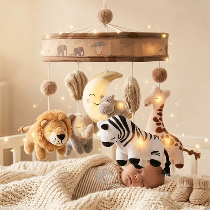 mobile pour lit bebe marron animaux presence douce