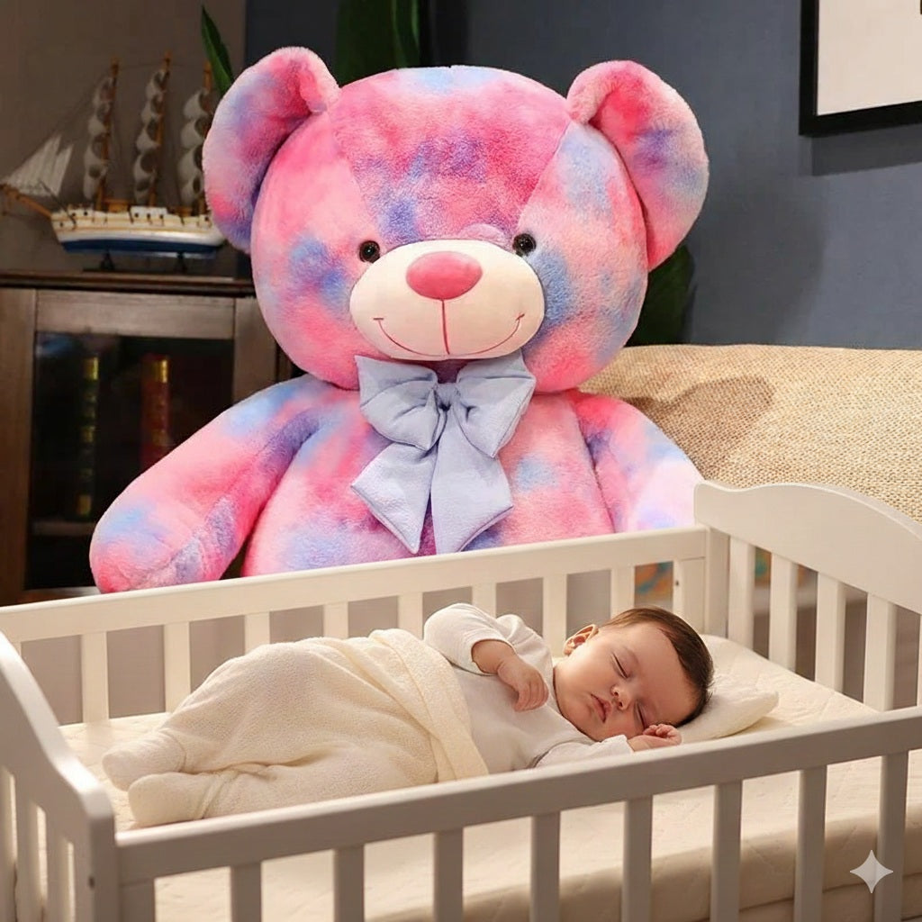 ours en peluche geant rose dormir paisiblement