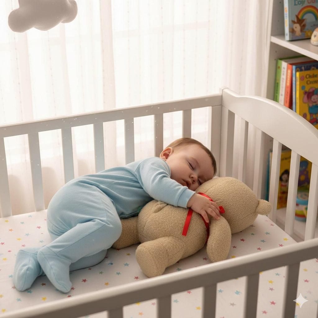 ours peluche avec ablier rouge dormir tranquille