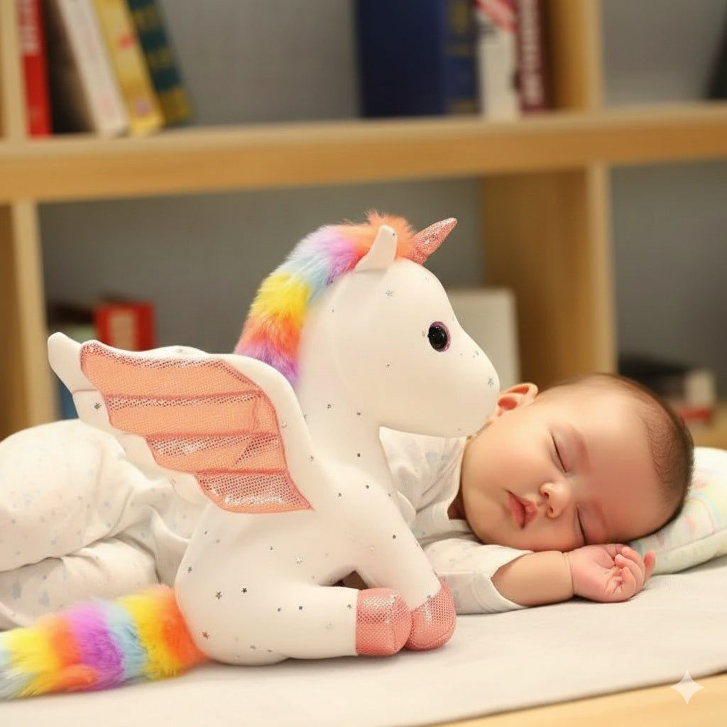 peluche en licorne blanche dormir paisiblement