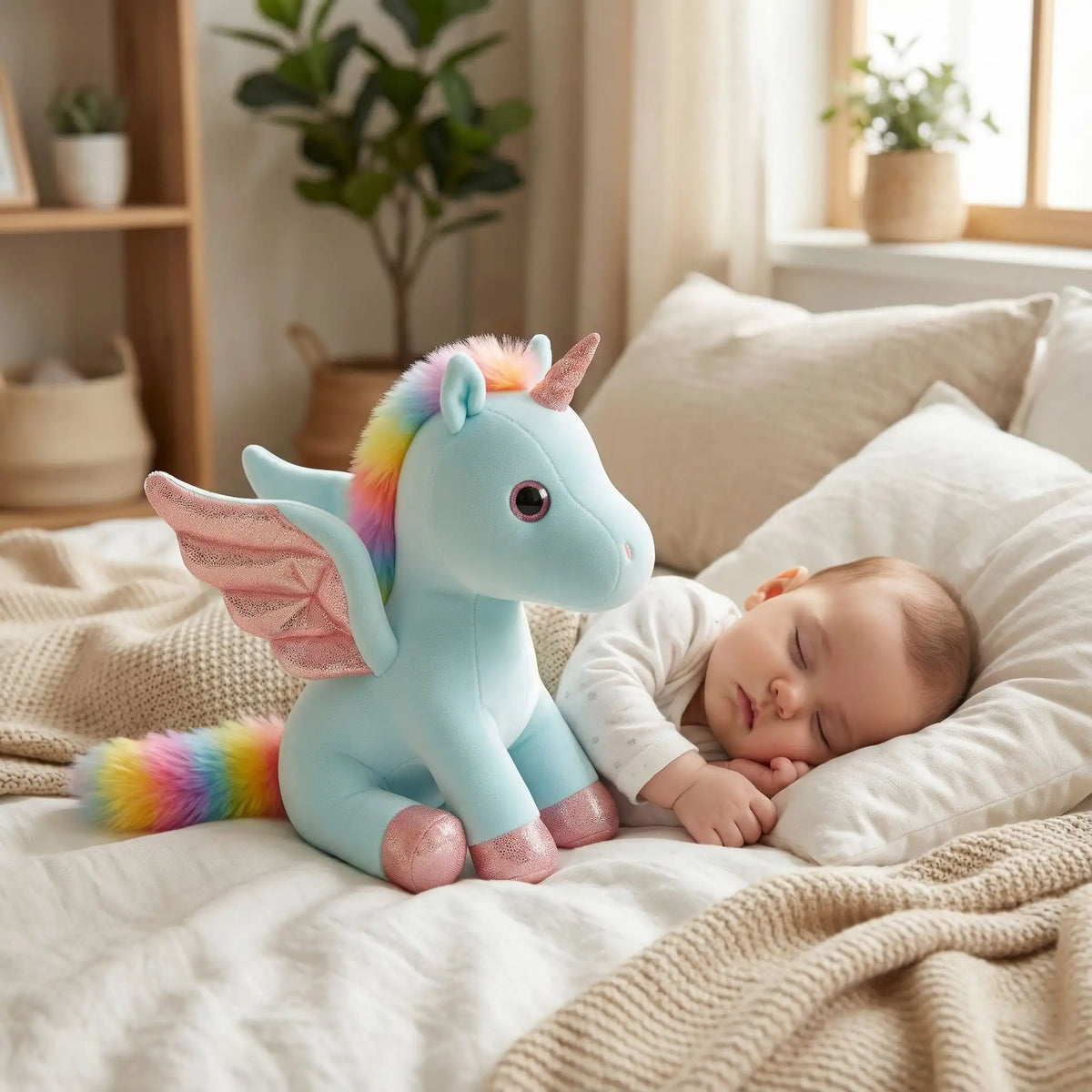 peluche en licorne bleu calin douillet
