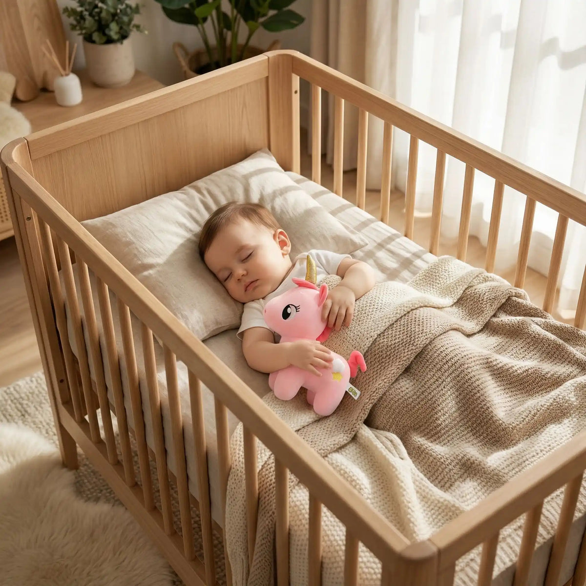 peluche en licorne rose sommeil paisible