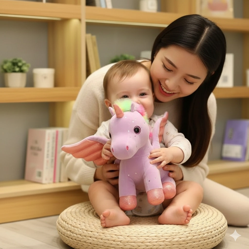 peluche en licorne violet compagnon magique