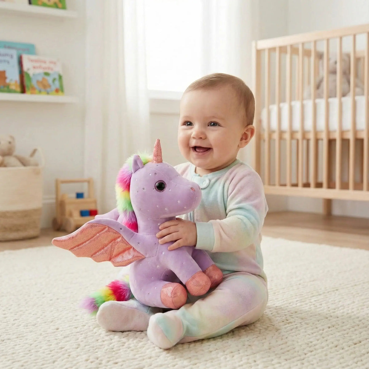 peluche en licorne violet nid reconfortant