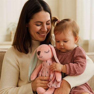 peluche lapin rose presence rassurante