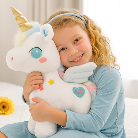 peluche licorne bleu compagnon rassurant
