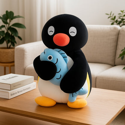 pingouin doudou avec poisson ami douillet