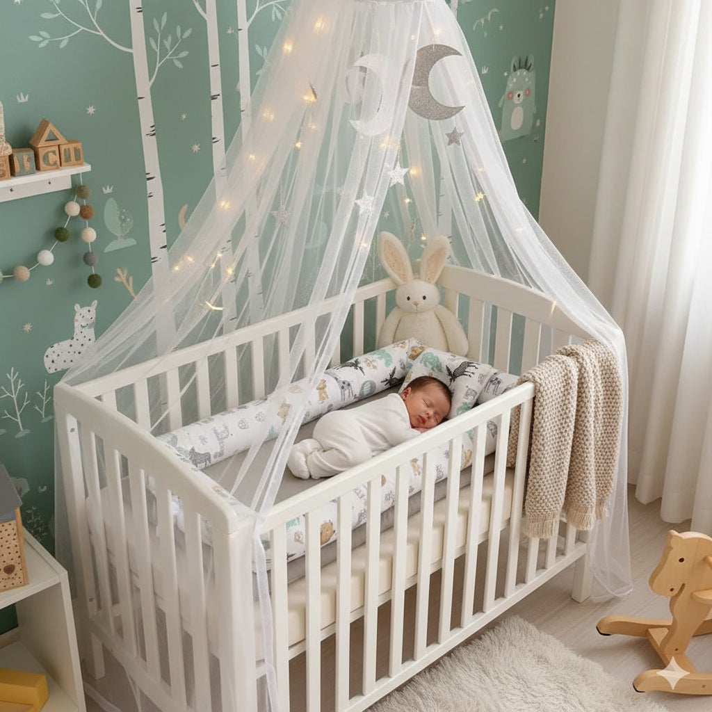 reducteur de lit bebe blanc dessin anime sommeil douillet