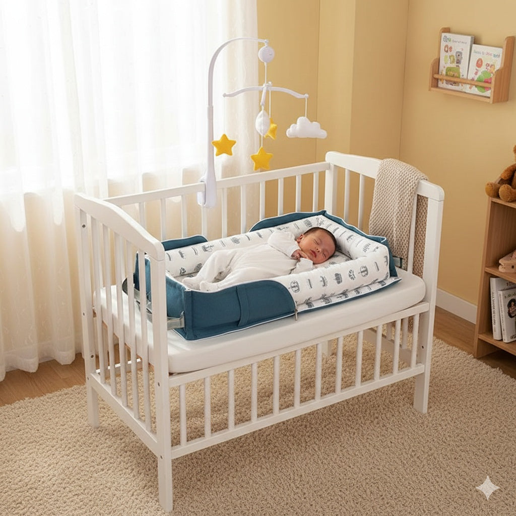 reducteur de lit bebe bleu couronne doux sommeil