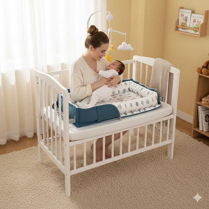 reducteur de lit bebe bleu couronne repere agreable