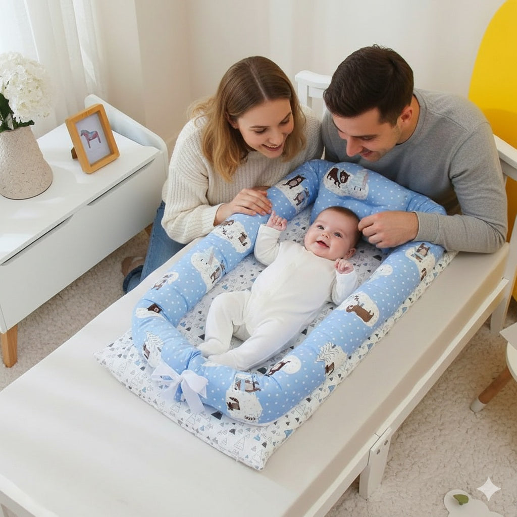 reducteur de lit bebe bleu dessin anime doux chaleureux