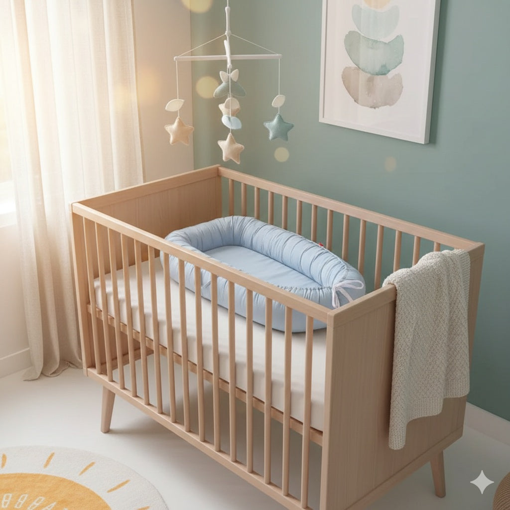 reducteur de lit bebe bleu nid chaleureux