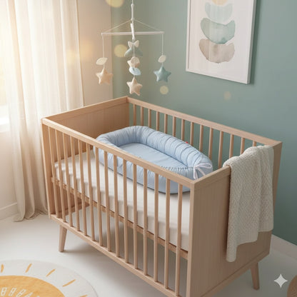 reducteur de lit bebe bleu nid chaleureux