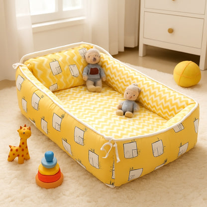 reducteur de lit bebe jaune motif nid douillet