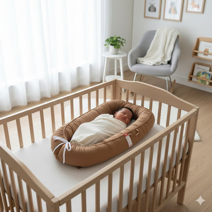 reducteur de lit bebe marron nid serein doux