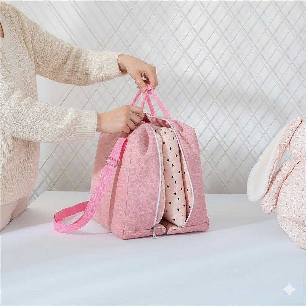 reducteur de lit bebe rose pointille pliable