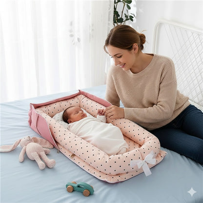 reducteur de lit bebe rose pointille reconfortant