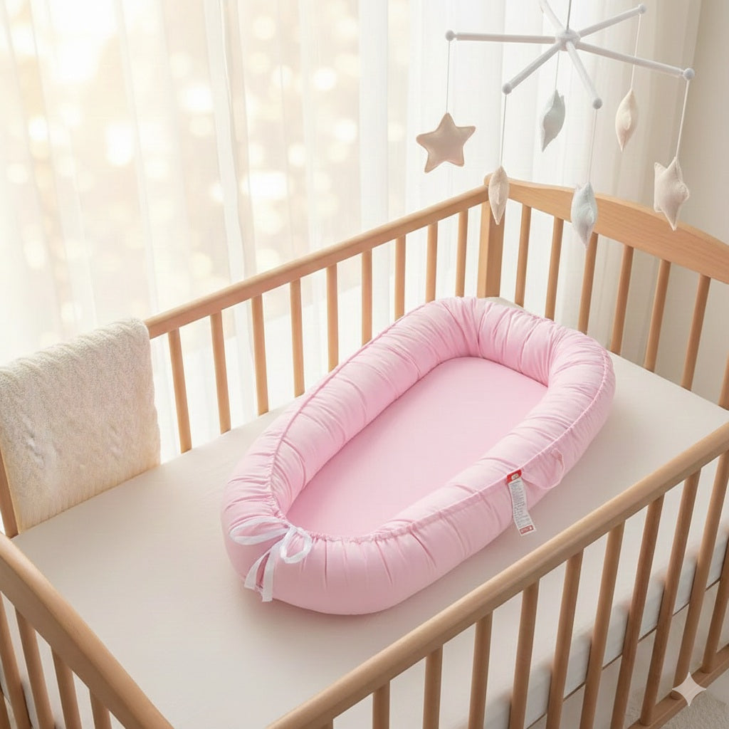 reducteur de lit bebe rose reconfortante