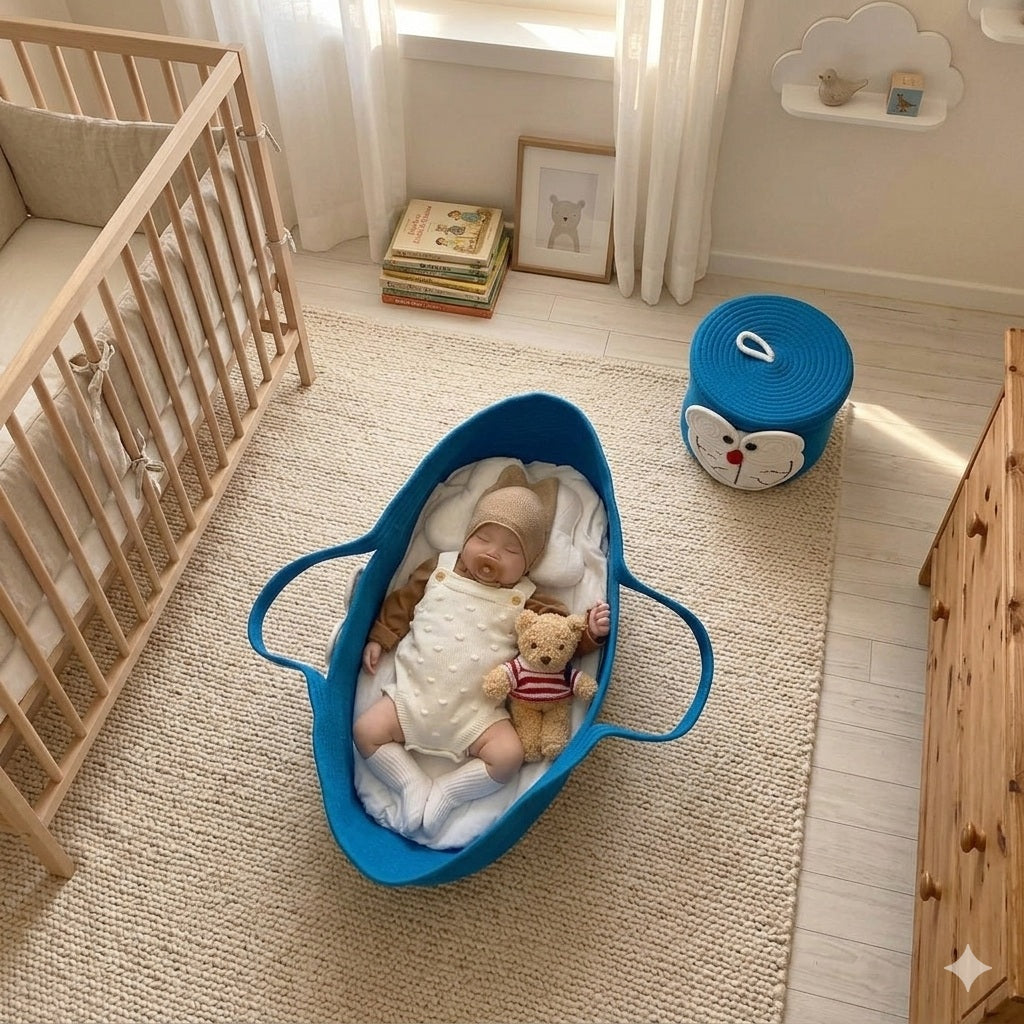 reducteur de lit pour bebe panier bleu cocon rassurant