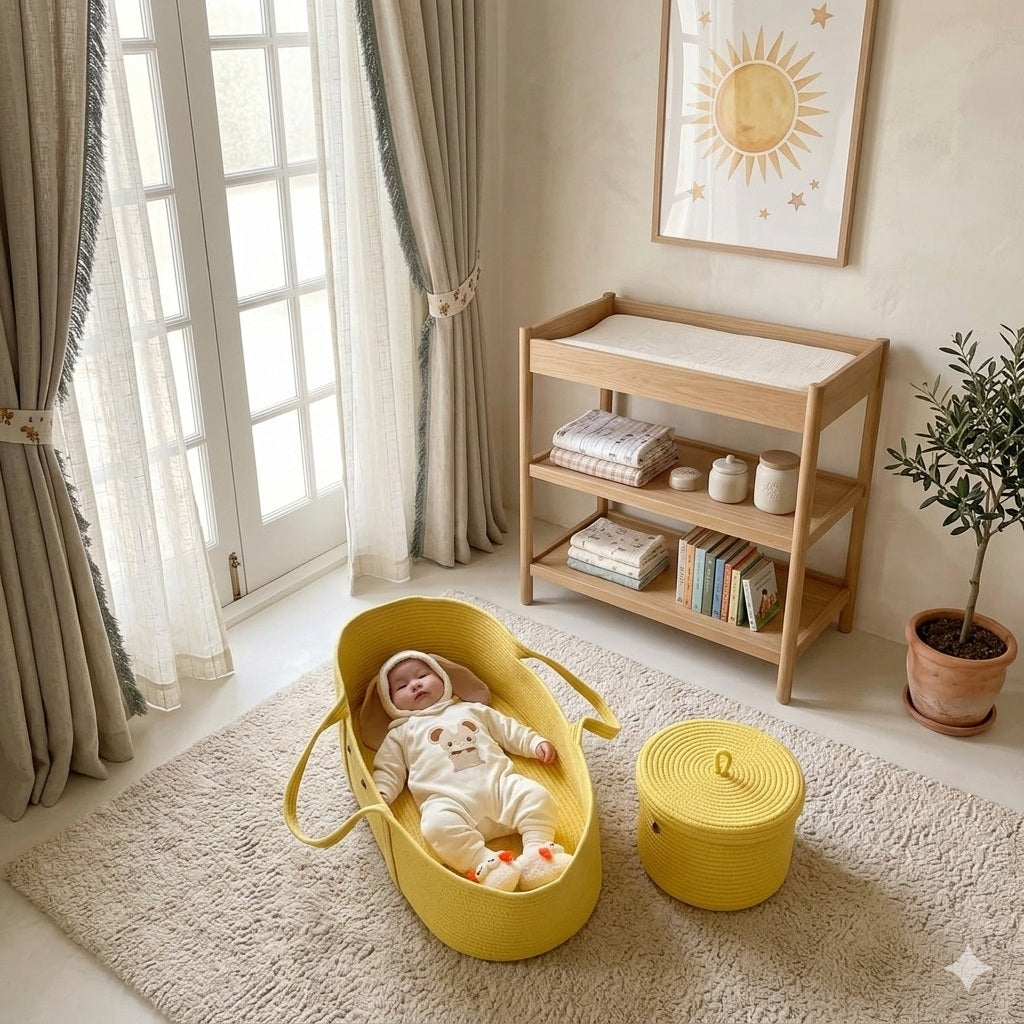 reducteur de lit pour bebe panier jaune agreablement doux