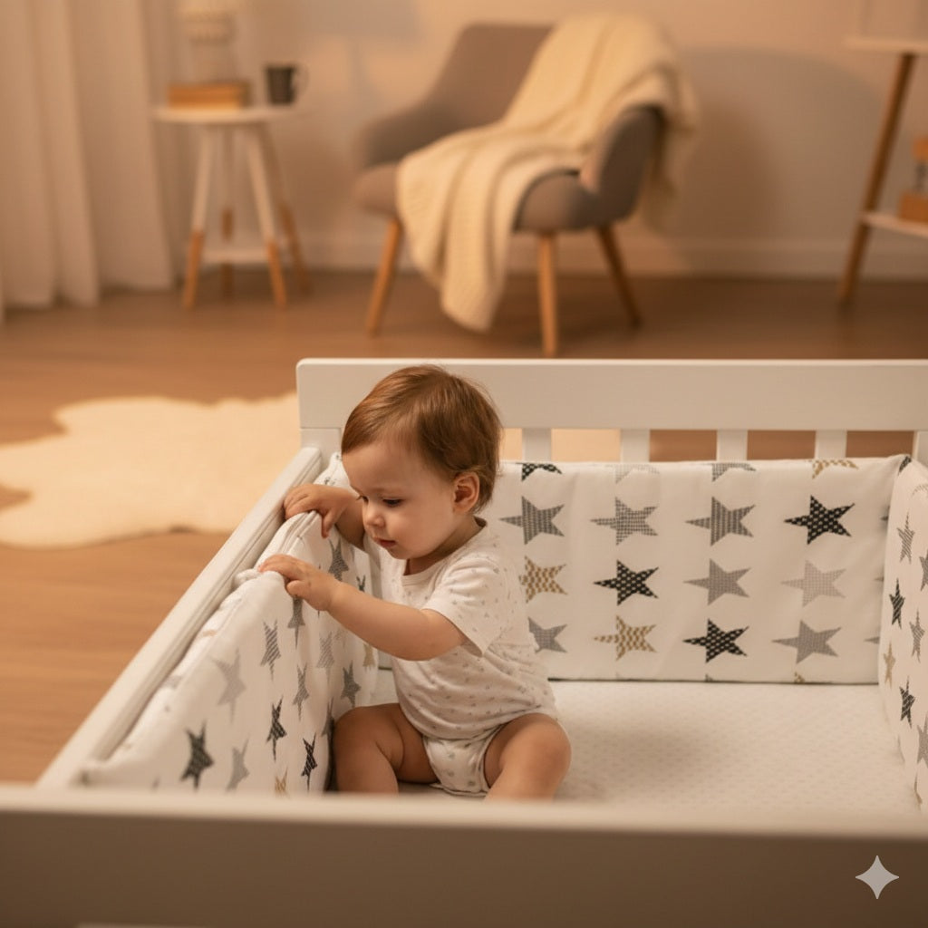 tour de lit bebe blanc etoile bonne securite