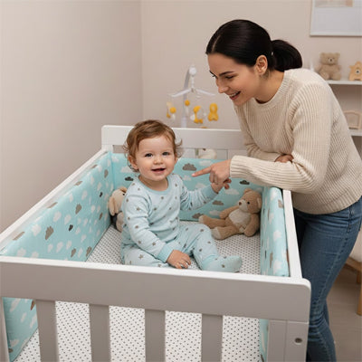 tour de lit  bebe bleu nuage espace rassurante