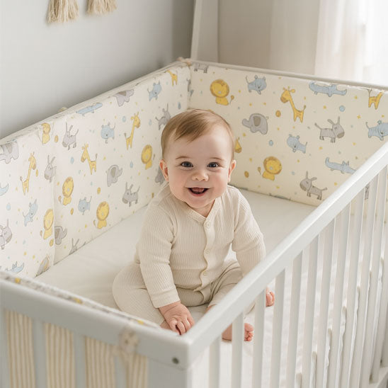 tour de lit bebe dessin anime beige cocon paisible