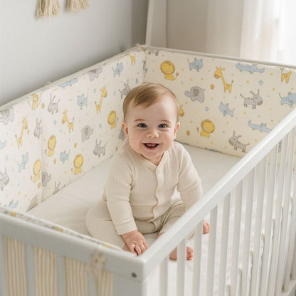 tour de lit bebe dessin anime beige cocon paisible