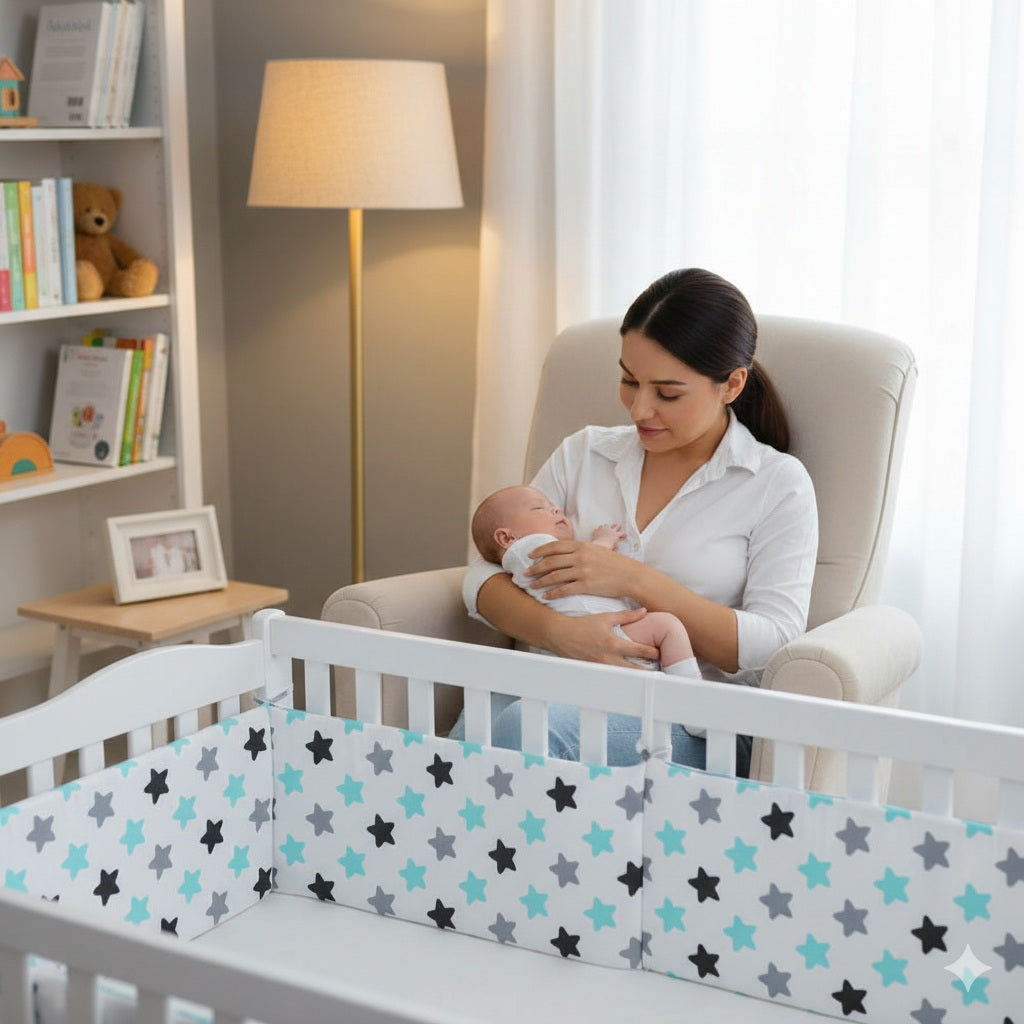 tour de lit bebe etoile blanche protection douce