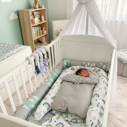tour de lit bebe rouleau arc en ciel dormir paisiblement