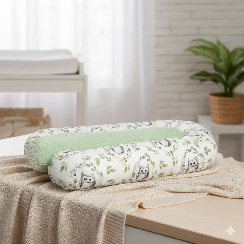 tour de lit bebe rouleau chouette verte douillette