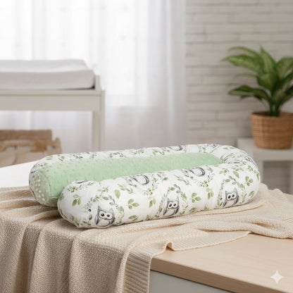 tour de lit bebe rouleau chouette verte douillette